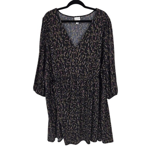 Ava & viv womens 4x black floral dress balloon sleeves elastic waist v neck - Picture 1 of 10